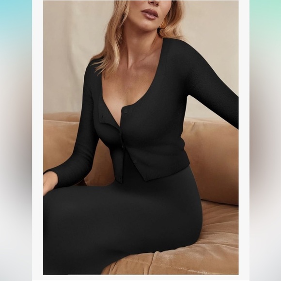 NWT REORIA Cropped Cardigan Sweaters Lightweight Crop Small Black - Picture 3 of 7